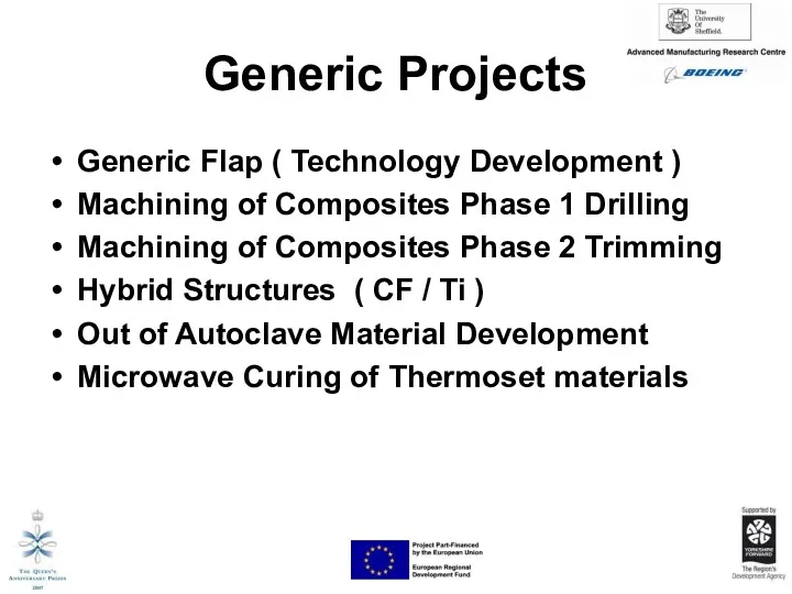 Generic Projects Generic Flap ( Technology Development ) Machining of