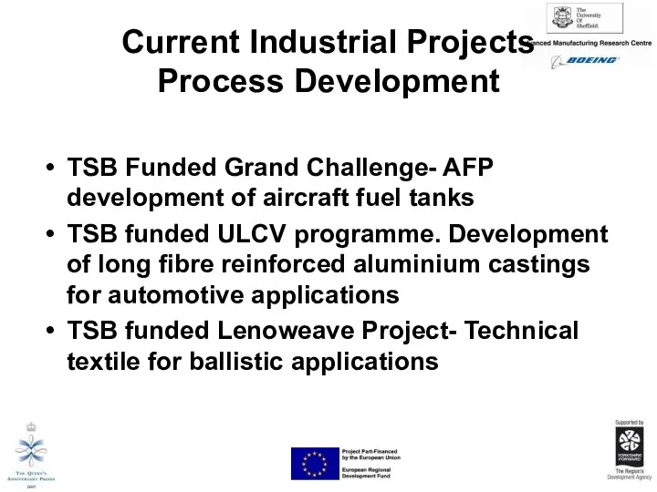 Current Industrial Projects Process Development TSB Funded Grand Challenge- AFP