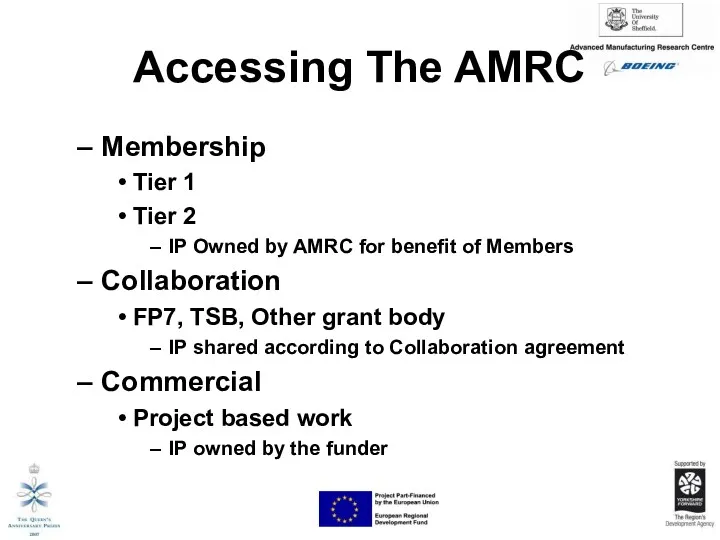 Accessing The AMRC Membership Tier 1 Tier 2 IP Owned