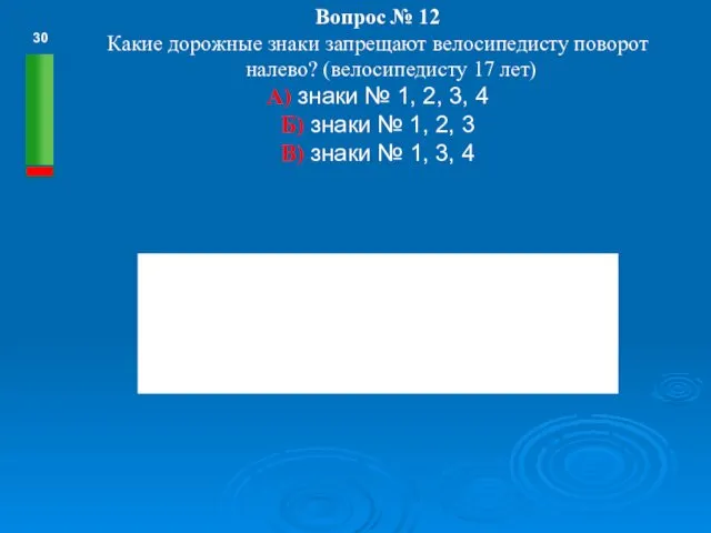 Вопрос № 12 Какие дорожные знаки запрещают велосипедисту поворот налево?