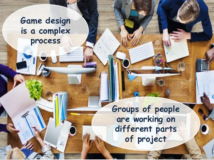 Game design is a complex process Groups of people are working on different parts of project