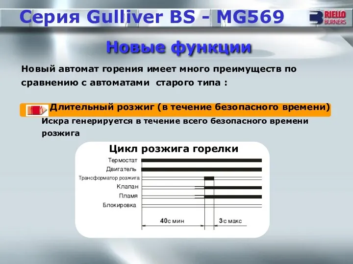 Новые функции Новый автомат горения имеет много преимуществ по сравнению