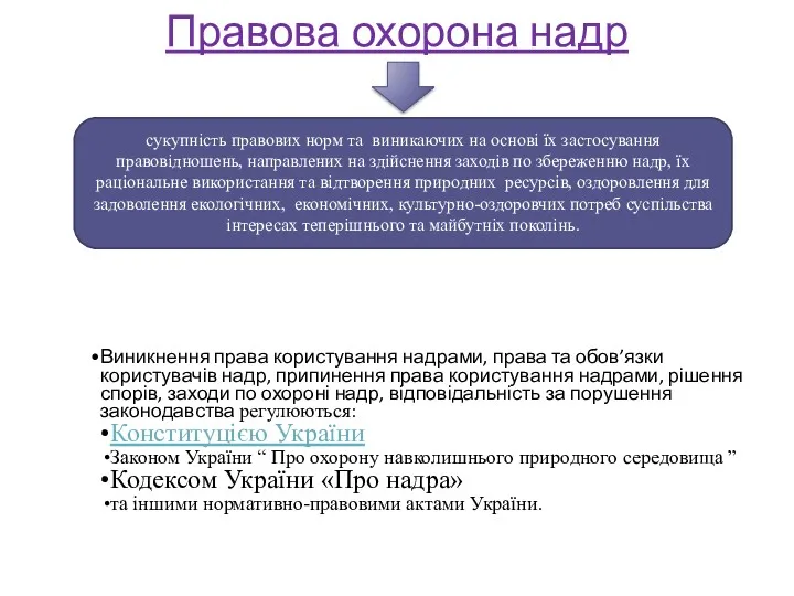 Правова охорона надр сукупність правових норм та виникаючих на основі