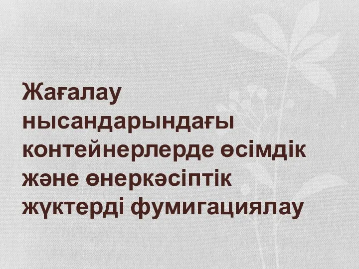 Жағалау нысандарындағы контейнерлерде өсімдік және өнеркәсіптік жүктерді фумигациялау