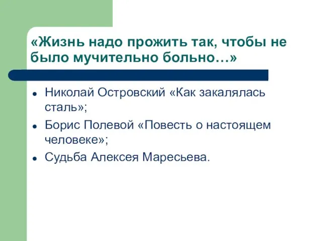 «Жизнь надо прожить так, чтобы не было мучительно больно…» Николай