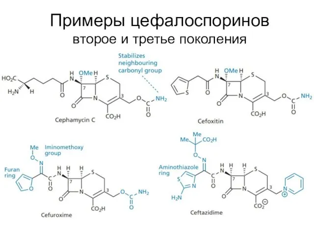 Примеры цефалоспоринов второе и третье поколения