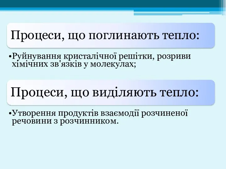 Процеси, що поглинають тепло: Руйнування кристалічної решітки, розриви хімічних зв'язків