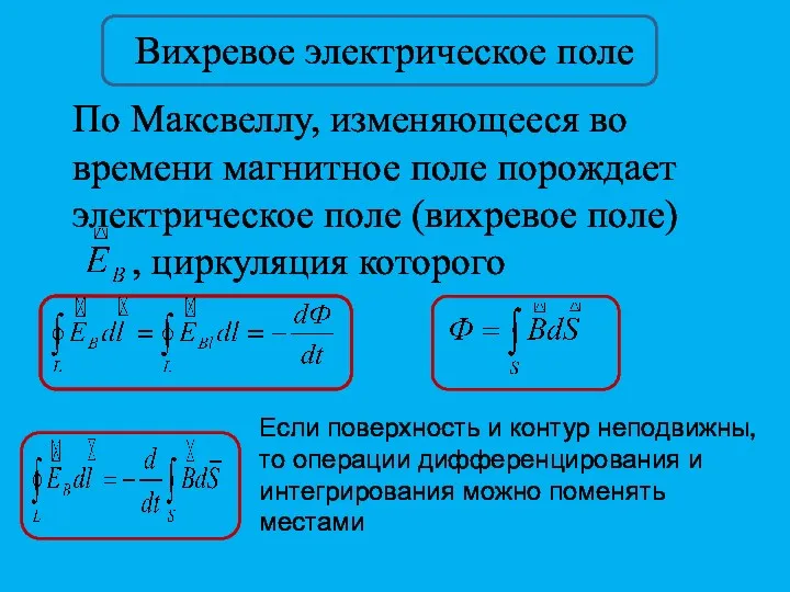 Вихревое электрическое поле По Максвеллу, изменяющееся во времени магнитное поле