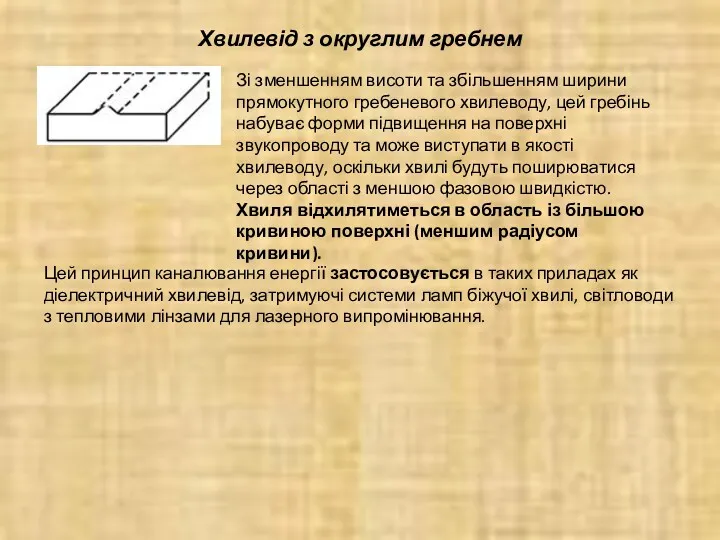 Хвилевід з округлим гребнем Зі зменшенням висоти та збільшенням ширини