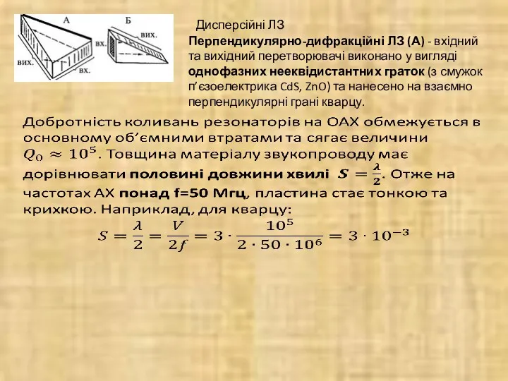 Дисперсійні ЛЗ Перпендикулярно-дифракційні ЛЗ (А) - вхідний та вихідний перетворювачі