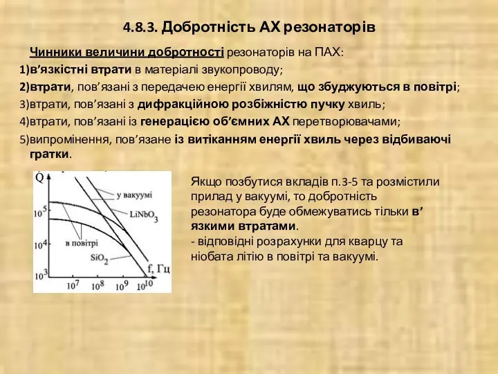 4.8.3. Добротність АХ резонаторів Чинники величини добротності резонаторів на ПАХ: