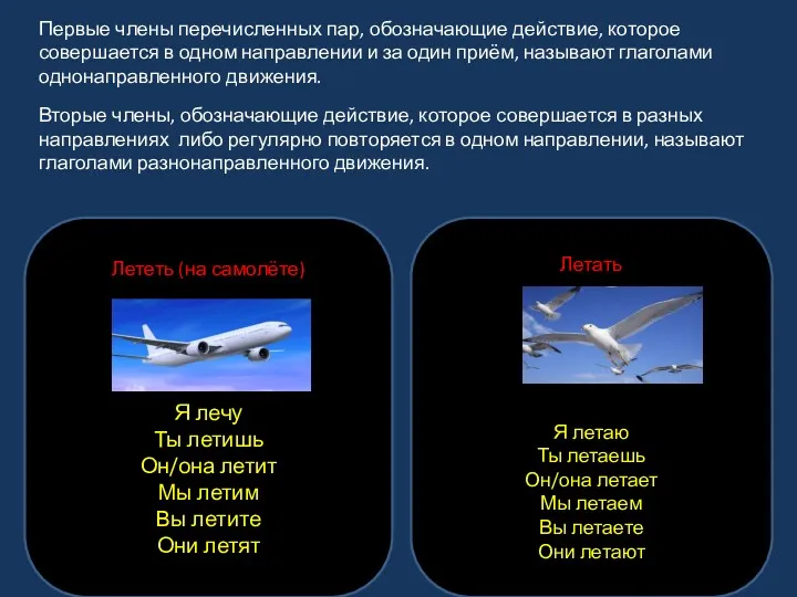 Первые члены перечисленных пар, обозначающие действие, которое совершается в одном