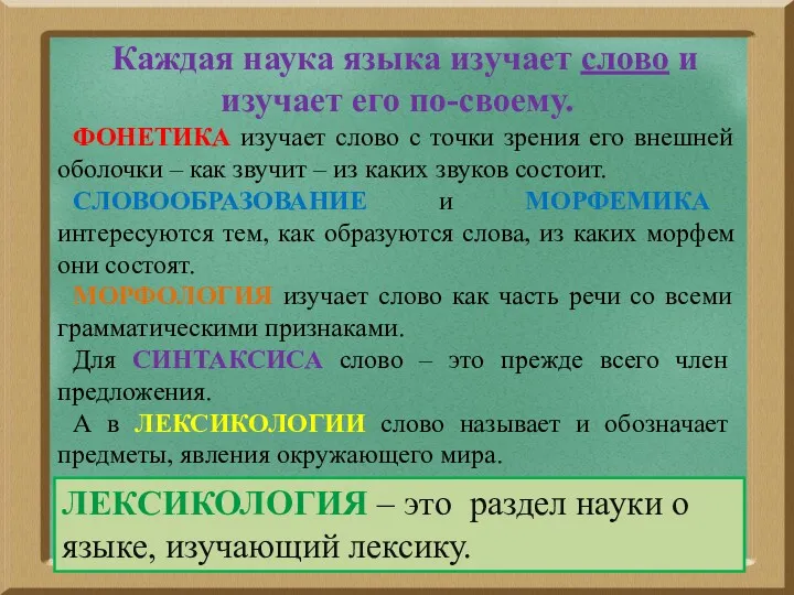 ФОНЕТИКА изучает слово с точки зрения его внешней оболочки –