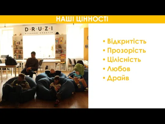 Відкритість Прозорість Цілісність Любов Драйв НАШІ ЦІННОСТІ