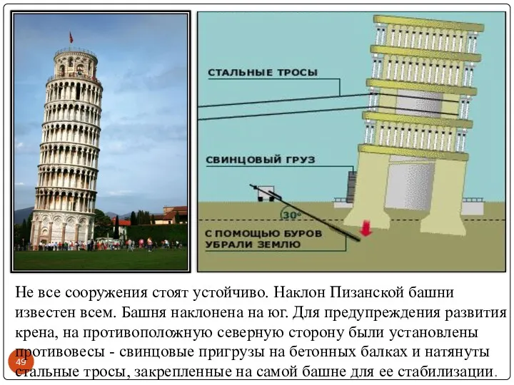 Не все сооружения стоят устойчиво. Наклон Пизанской башни известен всем.