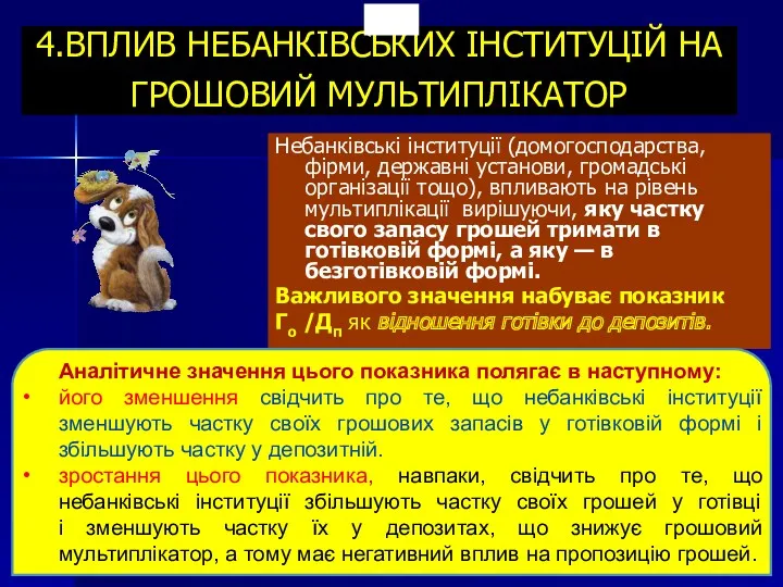 4.ВПЛИВ НЕБАНКІВСЬКИХ ІНСТИТУЦІЙ НА ГРОШОВИЙ МУЛЬТИПЛІКАТОР Небанківські інституції (домогосподарства, фірми,