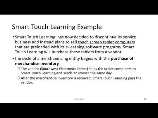 Smart Touch Learning Example Smart Touch Learning has now decided to discontinue its