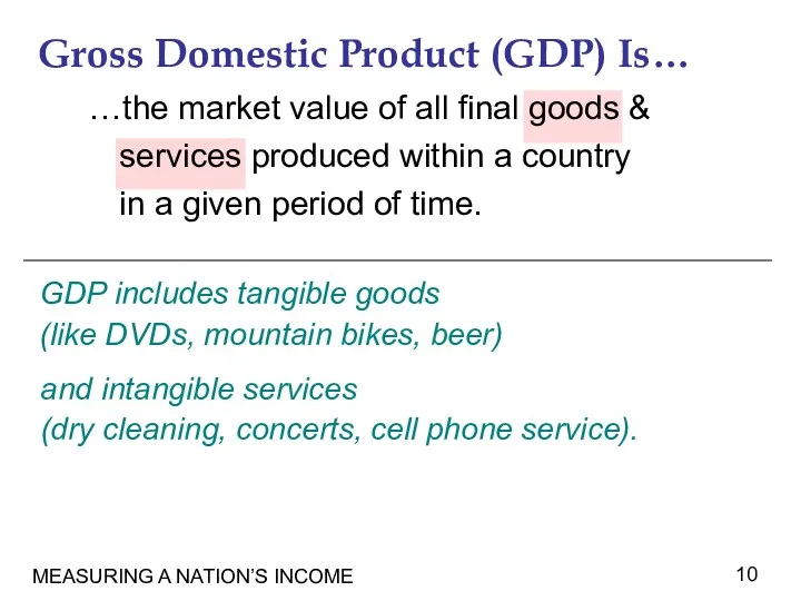 MEASURING A NATION’S INCOME …the market value of all final