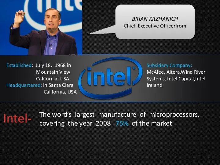 BRIAN KRZHANICH Chief Executive Officerfrom Intel- The word’s largest manufacture of microprocessors, covering