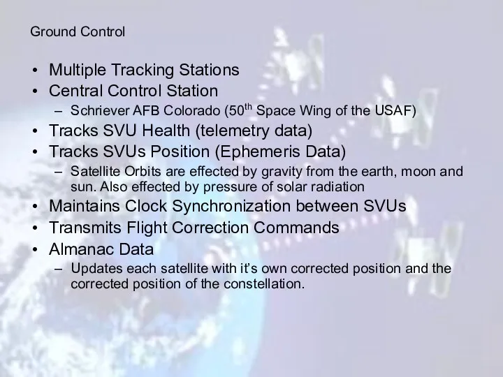Multiple Tracking Stations Central Control Station Schriever AFB Colorado (50th Space Wing of