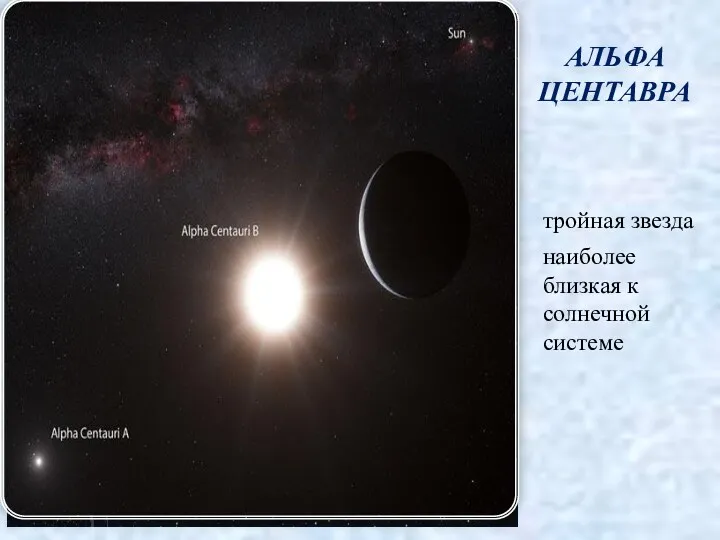АЛЬФА ЦЕНТАВРА тройная звезда наиболее близкая к солнечной системе