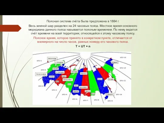 Поясная система счёта была предложена в 1884 г. Весь земной