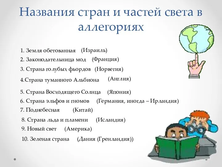 Названия стран и частей света в аллегориях 1. Земля обетованная