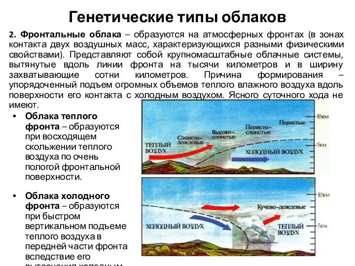 Генетические типы облаков 2. Фронтальные облака – образуются на атмосферных