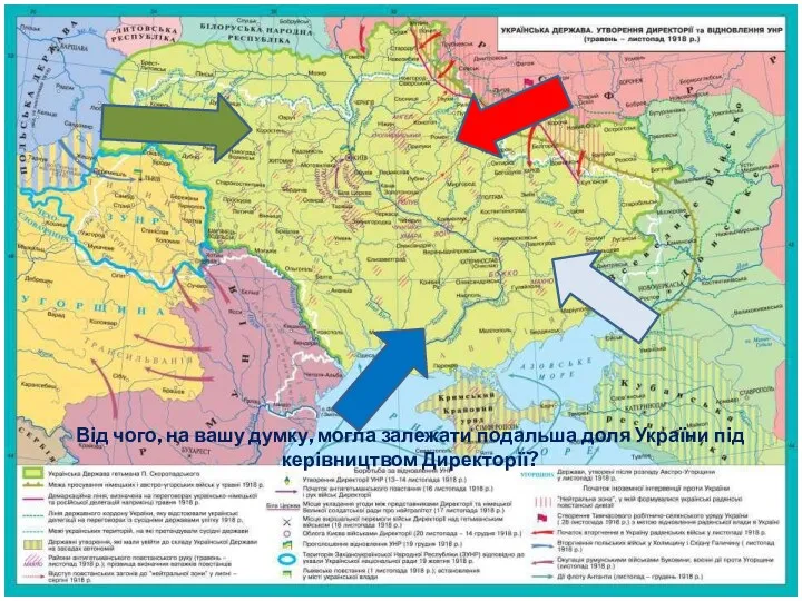 Від чого, на вашу думку, могла залежати подальша доля України під керівництвом Директорії?