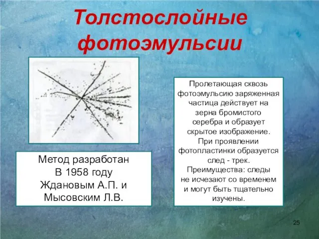 Толстослойные фотоэмульсии Метод разработан В 1958 году Ждановым А.П. и