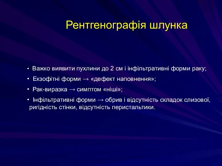 Рентгенографія шлунка Важко виявити пухлини до 2 см і інфільтративні