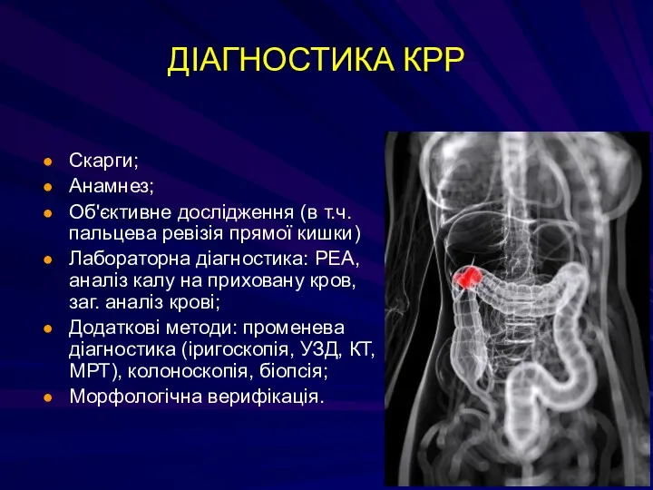 Скарги; Анамнез; Об'єктивне дослідження (в т.ч. пальцева ревізія прямої кишки)