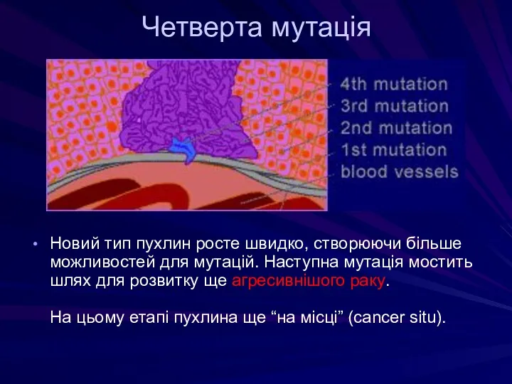 Четверта мутація Новий тип пухлин росте швидко, створюючи більше можливостей