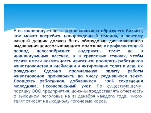 У высокопродуктивных коров молозива образуется больше, чем может потребить новорожденный