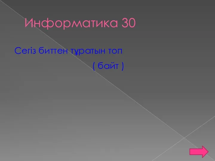 Информатика 30 Сегіз биттен тұратын топ ( байт )