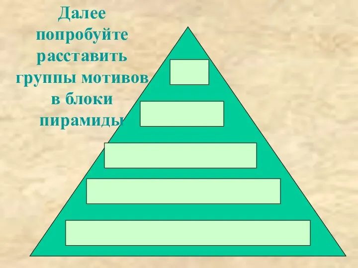 Далее попробуйте расставить группы мотивов в блоки пирамиды