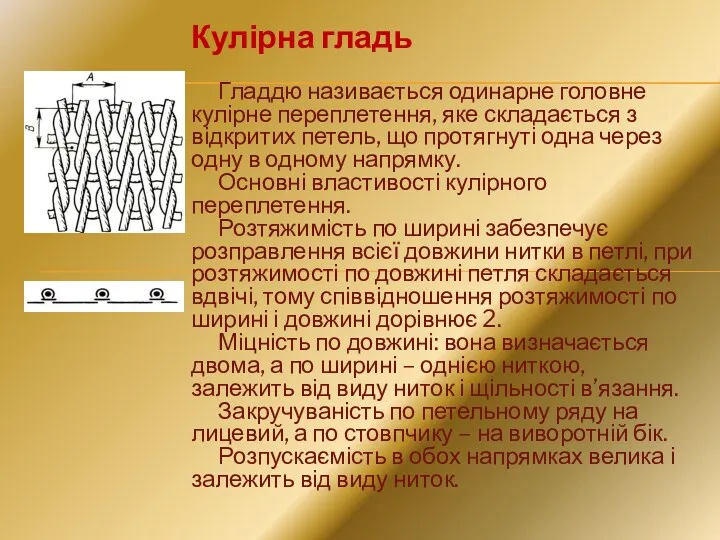 Кулірна гладь Гладдю називається одинарне головне кулірне переплетення, яке складається