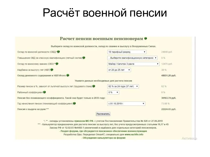 Расчёт военной пенсии