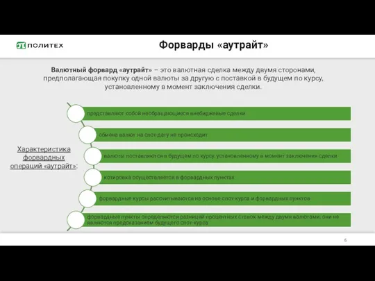 Форварды «аутрайт» Валютный форвард «аутрайт» – это валютная сделка между