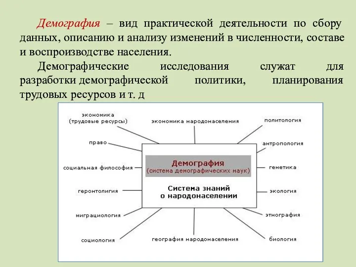 Демография – вид практической деятельности по сбору данных, описанию и