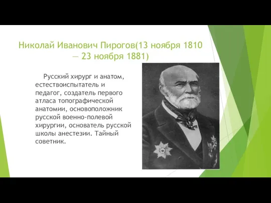 Николай Иванович Пирогов(13 ноября 1810 — 23 ноября 1881) Русский