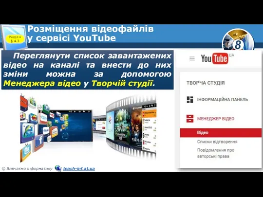 Розміщення відеофайлів у сервісі YouTube Переглянути список завантажених відео на каналі та внести