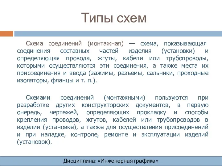 Типы схем Дисциплина: «Инженерная графика» Дисциплина: «Инженерная графика» Дисциплина: «Инженерная