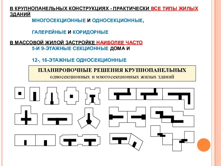 В КРУПНОПАНЕЛЬНЫХ КОНСТРУКЦИЯХ - ПРАКТИЧЕСКИ ВСЕ ТИПЫ ЖИЛЫХ ЗДАНИЙ МНОГОСЕКЦИОННЫЕ