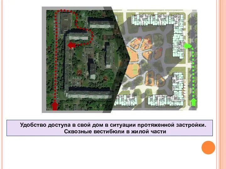 Удобство доступа в свой дом в ситуации протяженной застройки. Сквозные вестибюли в жилой части