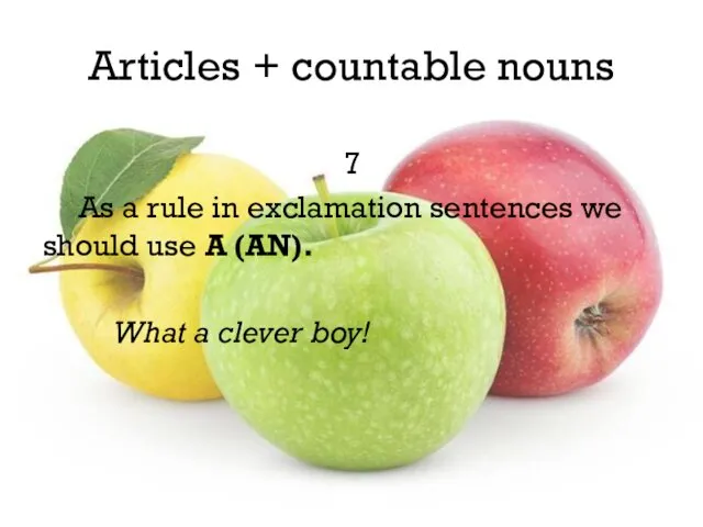 Articles + countable nouns 7 As a rule in exclamation