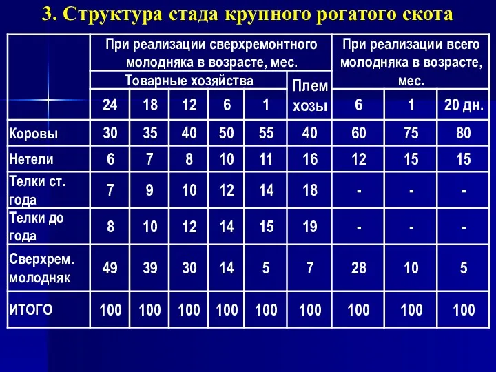 3. Структура стада крупного рогатого скота