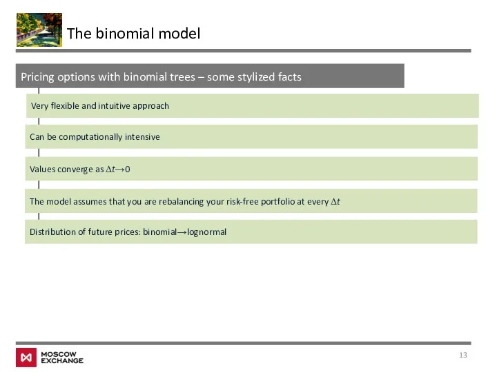 The binomial model Pricing options with binomial trees – some