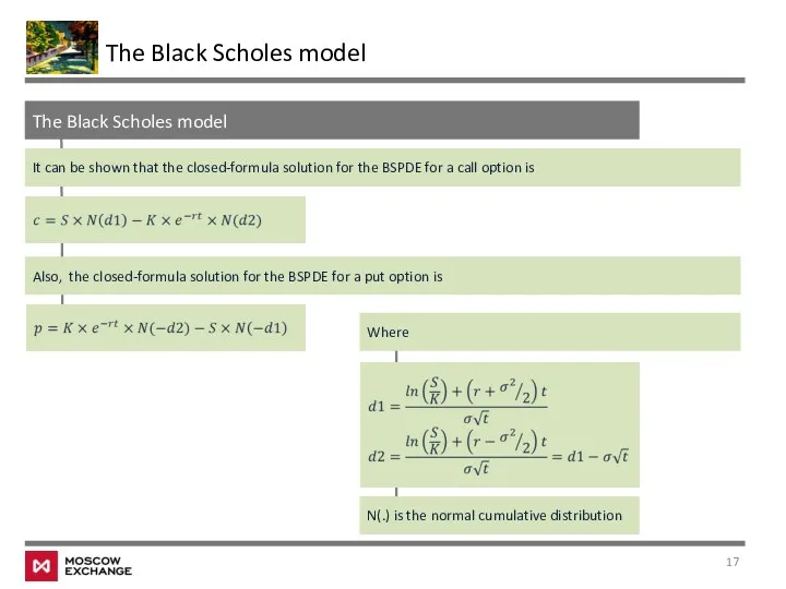 The Black Scholes model The Black Scholes model It can
