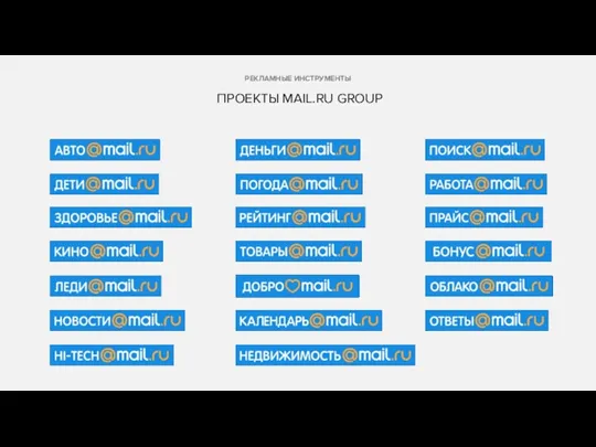 РЕКЛАМНЫЕ ИНСТРУМЕНТЫ ПРОЕКТЫ MAIL.RU GROUP